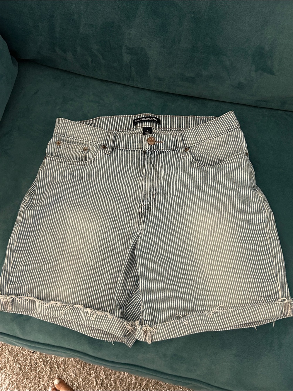 Calvin Klein Light Blue Striped Denim Shorts